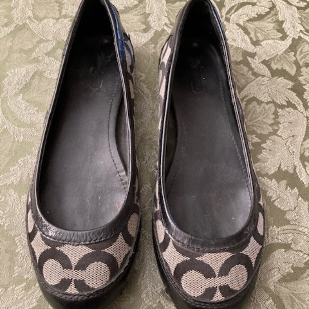 Coach Logo Canvas/leather Flats - Picture 2 of 7